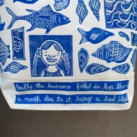 Image 4 of Sally Sells Seashells in the Midwest Handprinted Block Print Canvas Bag