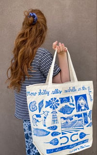 Image 1 of Sally Sells Seashells in the Midwest Handprinted Block Print Canvas Bag