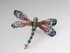 Blue dragonfly brooch pin, Wire insect sculpture jewelry