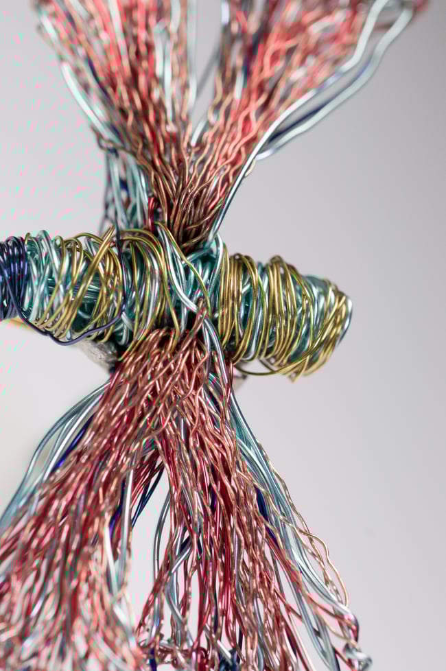 Blue dragonfly brooch pin, Wire insect sculpture jewelry