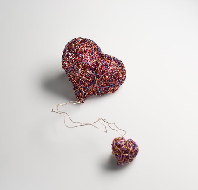 Double heart brooch, Wire heart sculpture jewelry