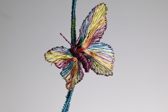 Burgundy statement necklace, Wire butterfly sculpture jewelry