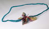 Burgundy statement necklace, Wire butterfly sculpture jewelry