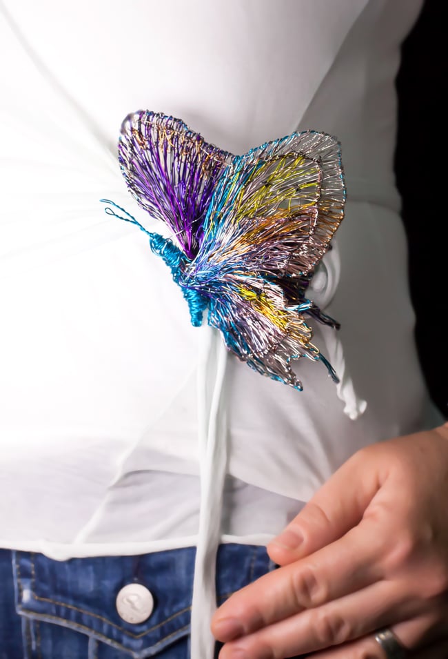 Wire butterfly art sculpture statement brooch 