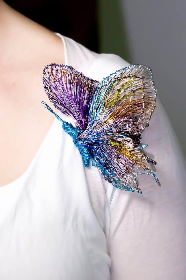 Wire butterfly art sculpture statement brooch 