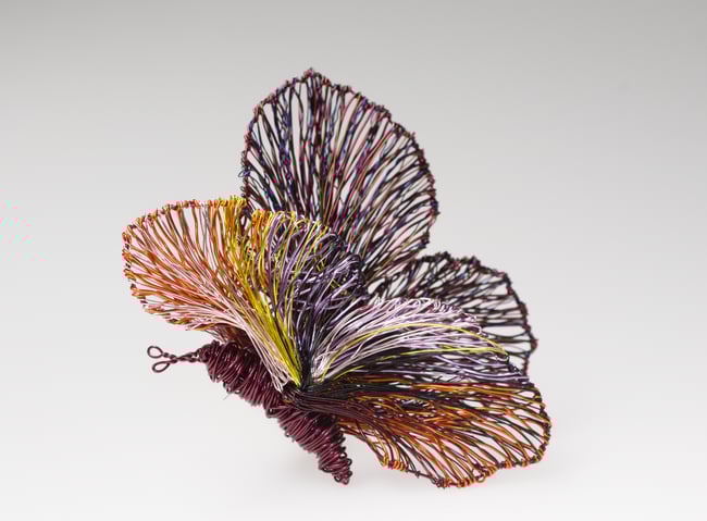 Wire sculpture brooch, Burgundy butterfly jewelry