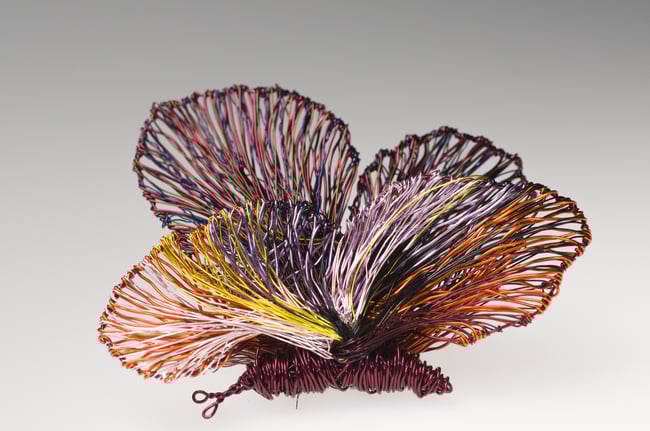 Wire sculpture brooch, Burgundy butterfly jewelry