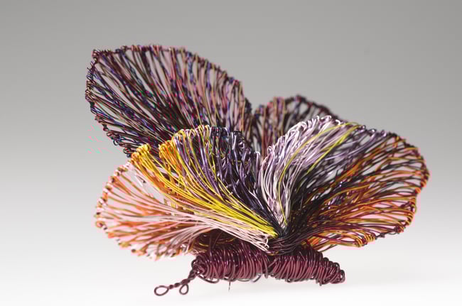 Wire sculpture brooch, Burgundy butterfly jewelry