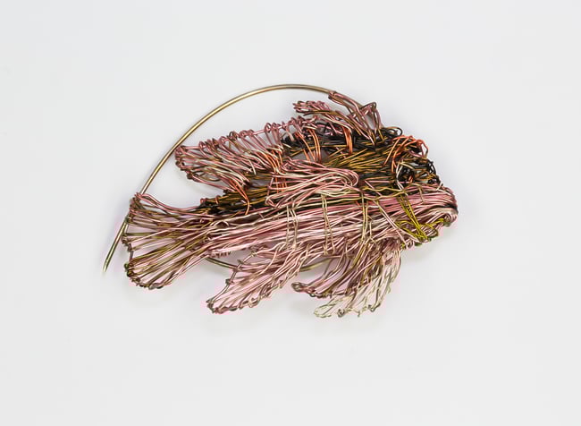 Wire art sculpture fish brooch, Unusual jewelry