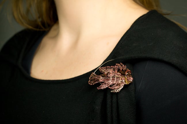 Wire art sculpture fish brooch, Unusual jewelry