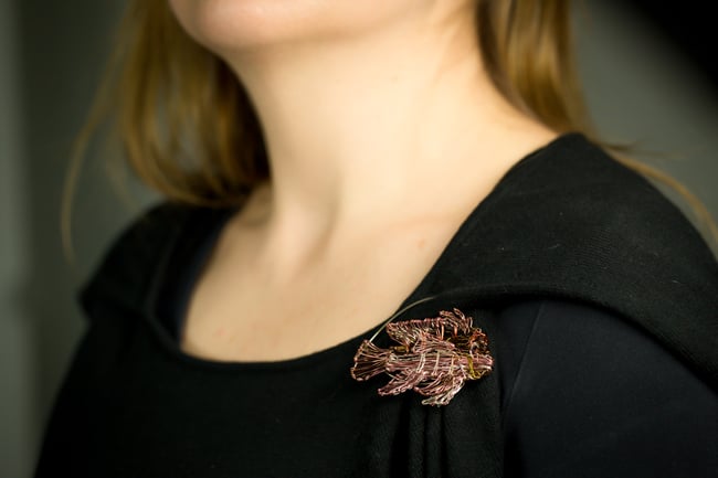 Wire art sculpture fish brooch, Unusual jewelry