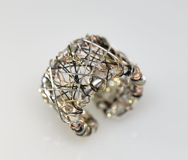 14k gold ring band, Wire sculpture unique art jewelry