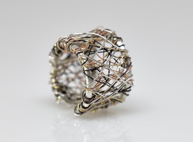 14k gold ring band, Wire sculpture unique art jewelry