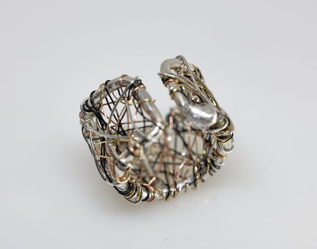 14k gold ring band, Wire sculpture unique art jewelry