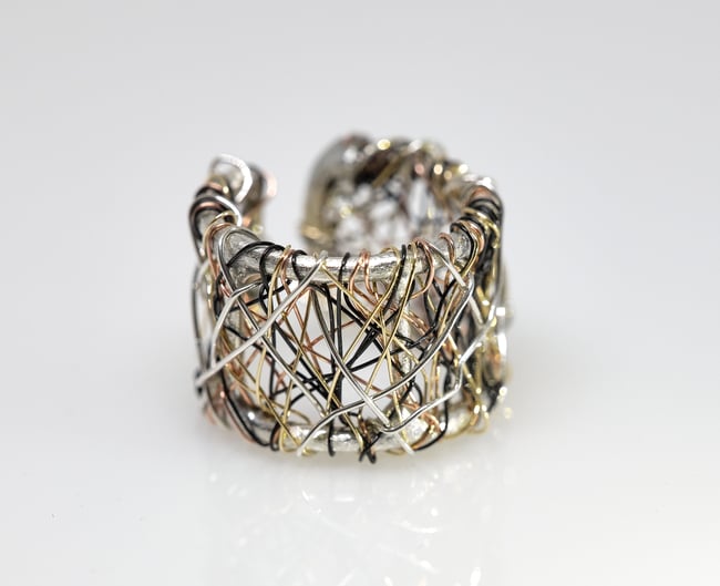 14k gold ring band, Wire sculpture unique art jewelry