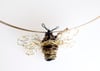 14k gold bee necklace, Wire sculpture art insect fine jewelry