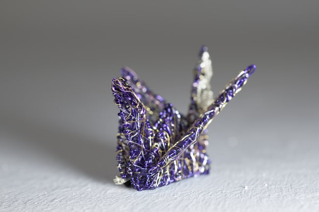 Origami crane pin, Wire sculpture art jewelry, Statement brooch
