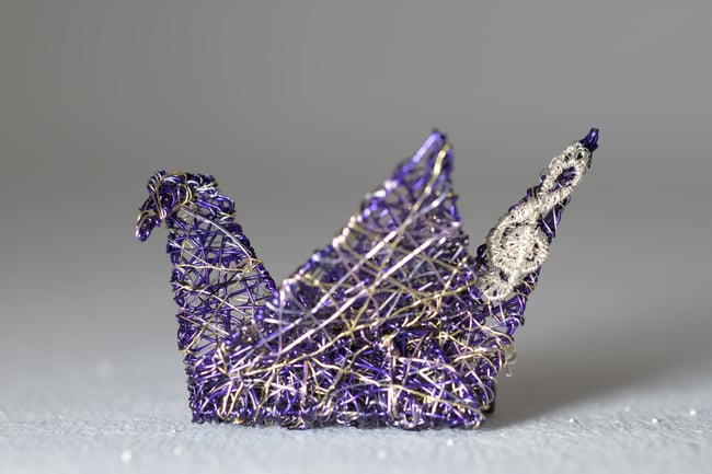 Origami crane pin, Wire sculpture art jewelry, Statement brooch