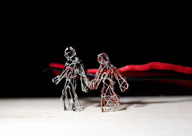 Couple figures necklace art, Wire sculpture dainty jewelry artist, People pendant