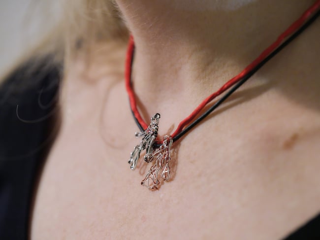 Couple figures necklace art, Wire sculpture dainty jewelry artist, People pendant