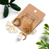 Image 3 of Moth & Quartz Crystal Golden Drop Earrings