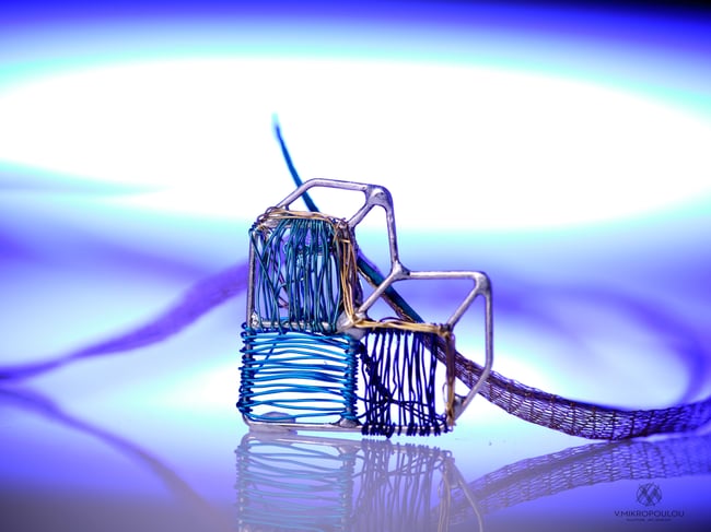 Cube heart art necklace, Wire sculpture unique art jewelry 