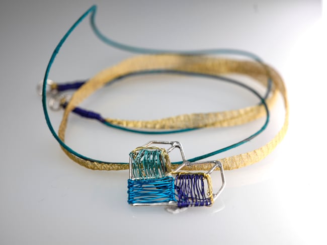 Cube heart art necklace, Wire sculpture unique art jewelry 