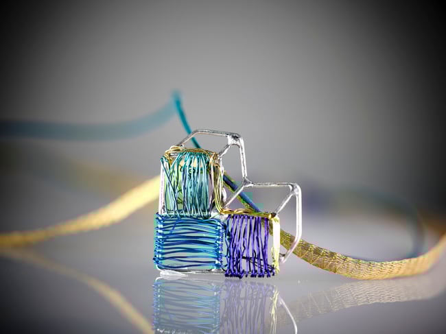 Cube heart art necklace, Wire sculpture unique art jewelry 