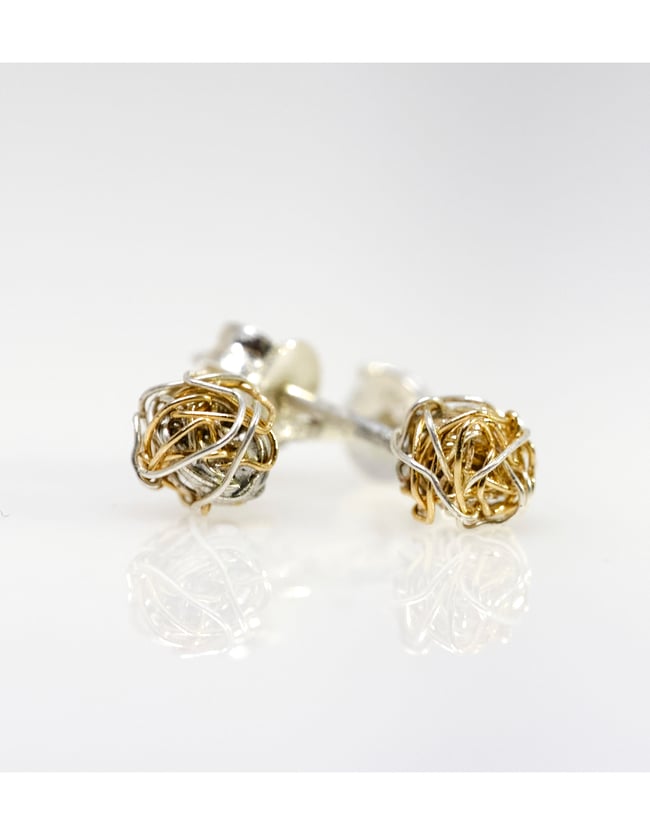 14k gold ball stud earrings, Wire sculpture art jewelry