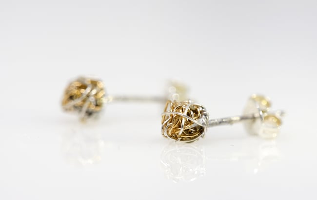 14k gold ball stud earrings, Wire sculpture art jewelry