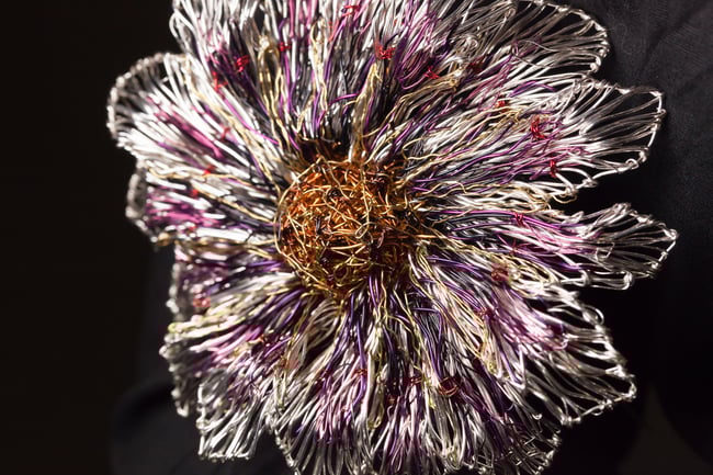 Metal gerbera daisy brooch, Wire sculpture art flower jewelry