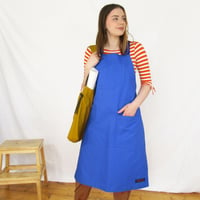 Image 1 of Printmakers Crossback Apron with Adjustable Straps, 3 Pockets. Womens, Mens. Blue Canvas, No24