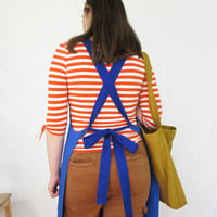 Image 3 of Printmakers Crossback Apron with Adjustable Straps, 3 Pockets. Womens, Mens. Blue Canvas, No24