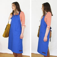 Image 4 of Printmakers Crossback Apron with Adjustable Straps, 3 Pockets. Womens, Mens. Blue Canvas, No24