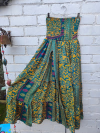 Image 1 of Zara Spilt Skirt- Sari fabric yellow and greens