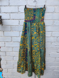 Image 2 of Zara Spilt Skirt- Sari fabric yellow and greens