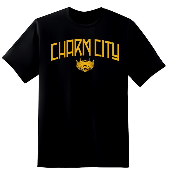 Image of Charm City Baltimore Memorial Stadium Mens T-Shirt  (Black)