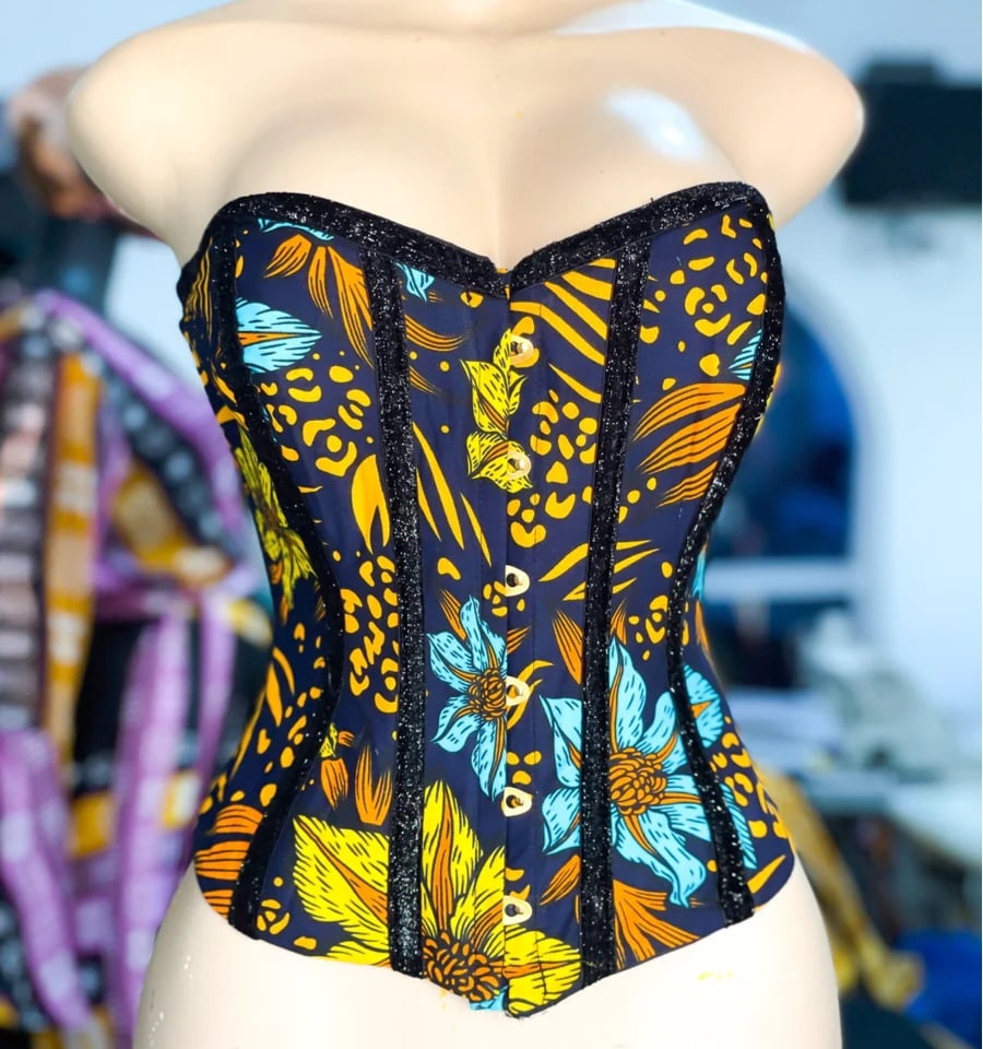 African print store bustier top