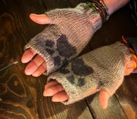 Image 4 of Paw print fingerless 100% wool hand knit ladies / teen / child / toddler 