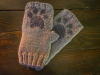 Image 3 of Paw print fingerless 100% wool hand knit ladies / teen / child / toddler 