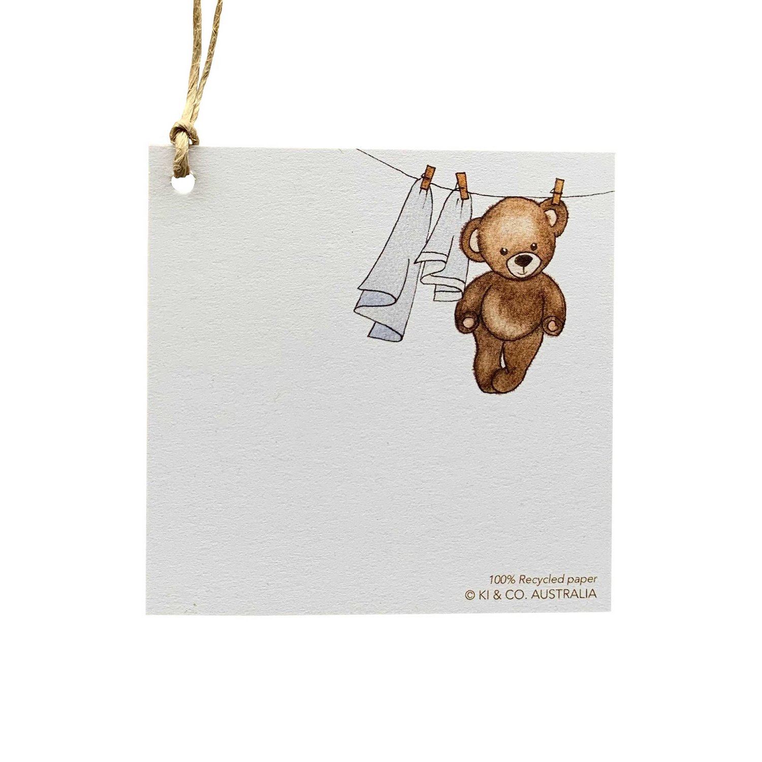 Image of Australian made baby gift tag - blue blankets and a teddy bear