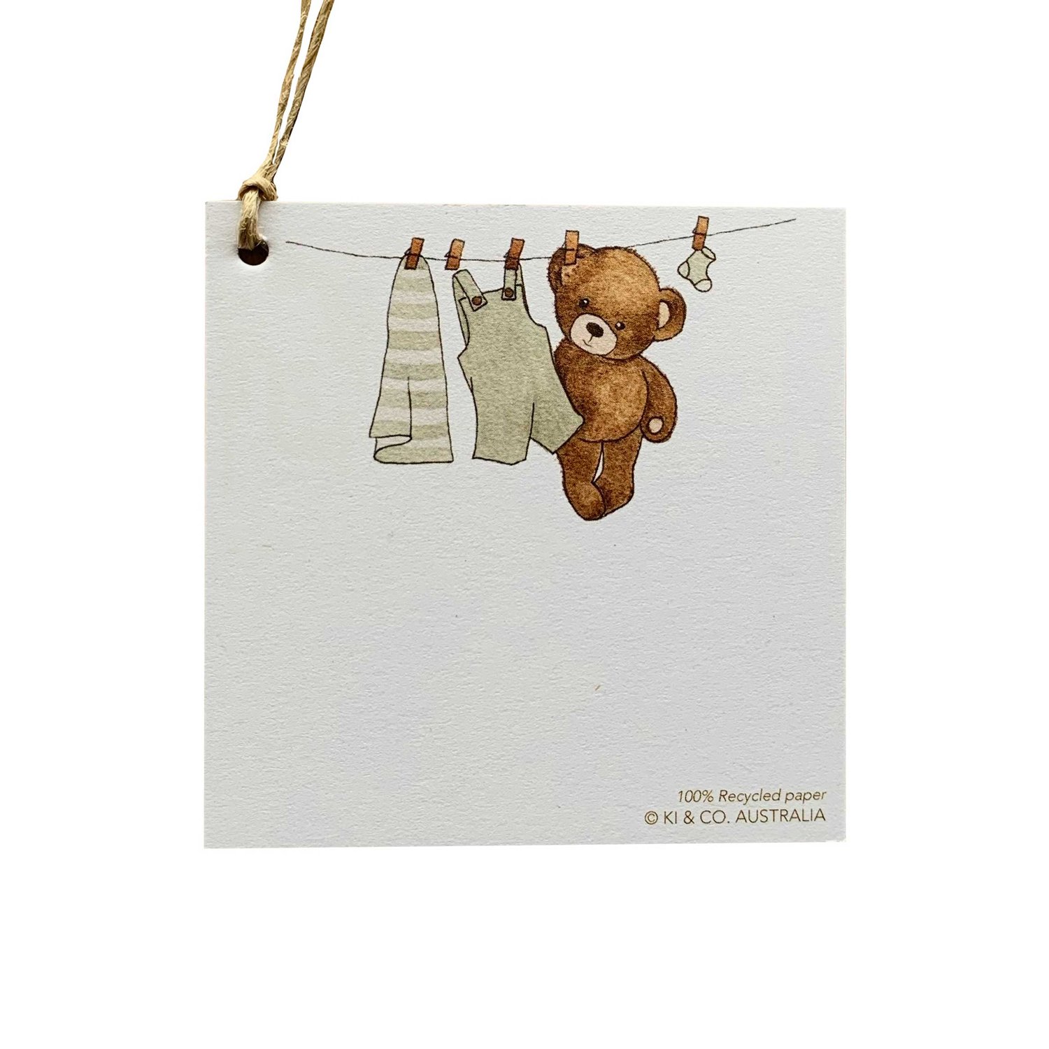 Image of Australian made baby gift tag - sage baby clothes and teddy bear
