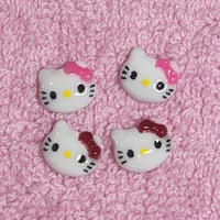 Image 1 of 4 pc Cute Kitty Pink & Red Bow Nail Charms (10 mm)