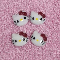 Image 3 of 4 pc Cute Kitty Pink & Red Bow Nail Charms (10 mm)