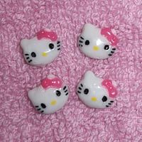 Image 2 of 4 pc Cute Kitty Pink & Red Bow Nail Charms (10 mm)