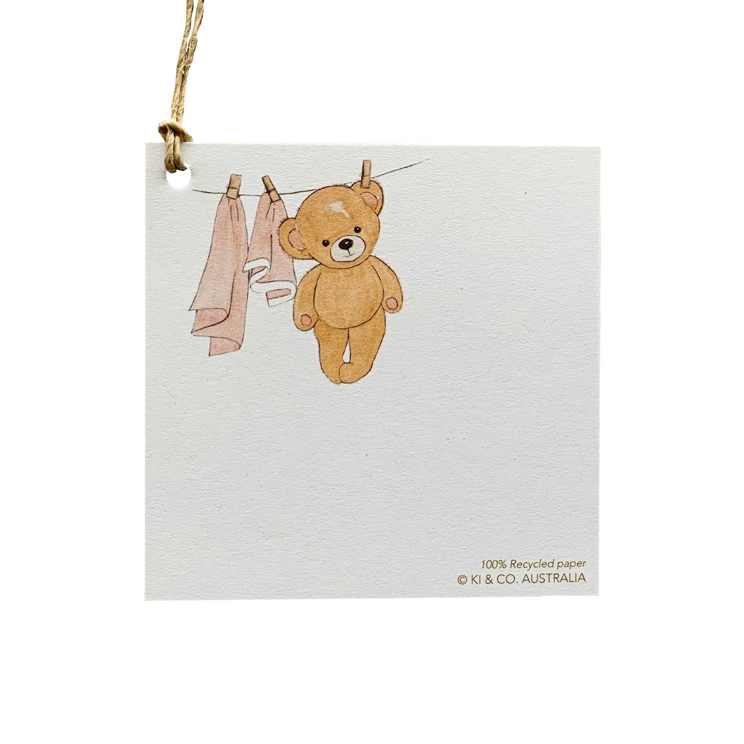Image of Australian made baby girl gift tag - pink blanket and teddy bear