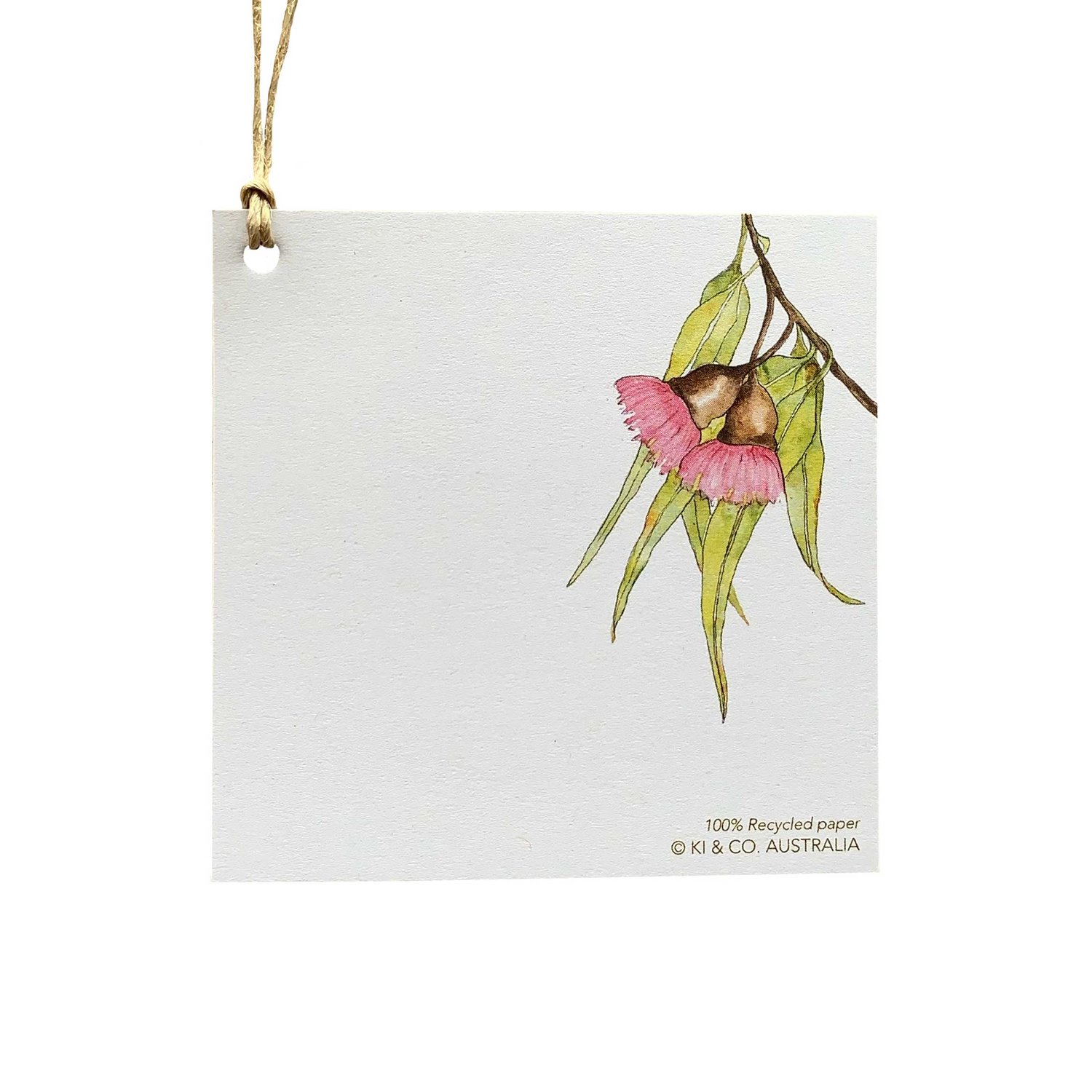 Image of Australian made gift tag - Pink gum blossom with eucalyptus leaves