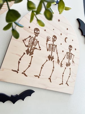 Image of Dancing Skeleton Shelf Sign