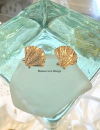 Image 1 of 14k solid gold diamond shell studs earrings 