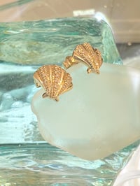 Image 2 of 14k solid gold diamond shell studs earrings 
